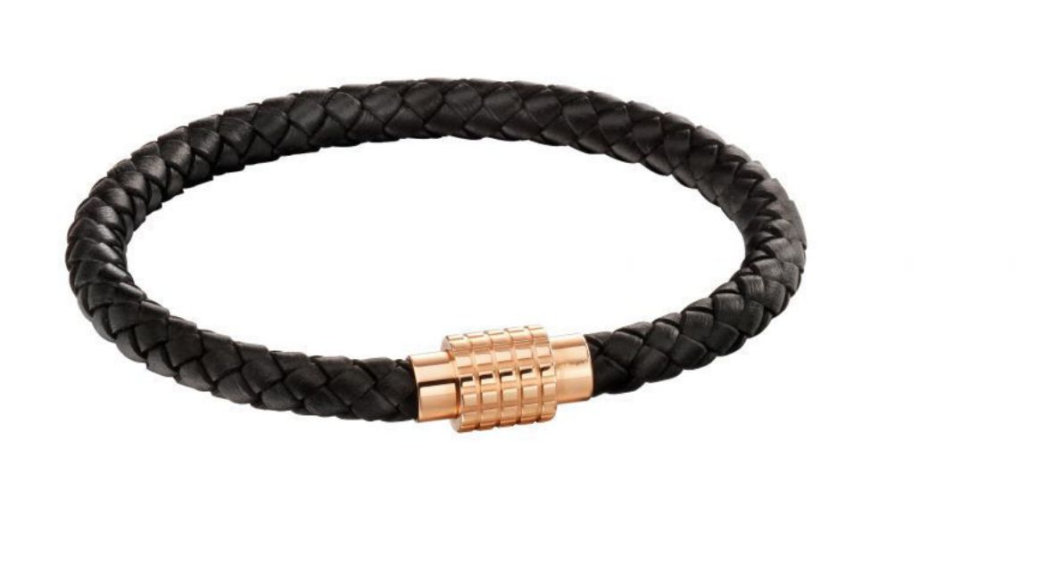 Picture of Hexagon Ridge Clasp Rose Black Leather Plait Bracelet