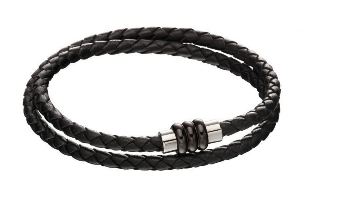 Picture of Section Tube Clasp Black Knot Leather Bracelet