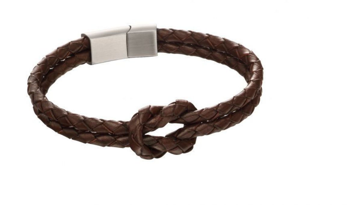 Picture of Double Row Knot Brown Leather Bracelet