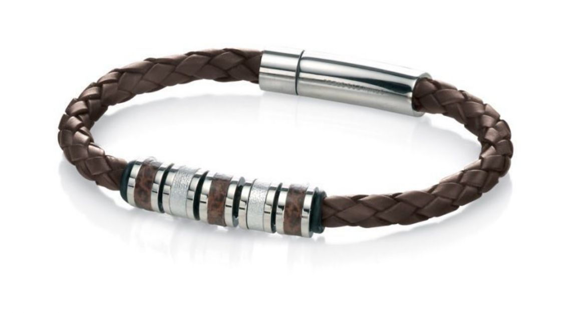 Picture of Stainless Steel Brown Leather Bead 21cm Bracelet