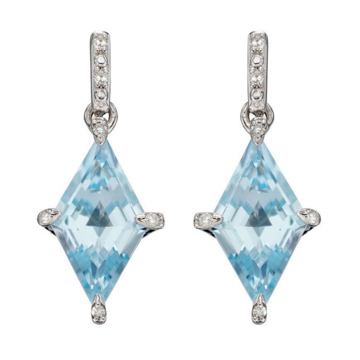 Picture of Kite Shape Blue Topaz Earrings in White Gold