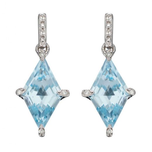 Picture of Kite Shape Blue Topaz Earrings in White Gold