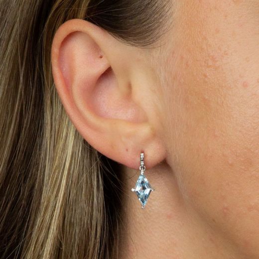 Picture of Kite Shape Blue Topaz Earrings in White Gold