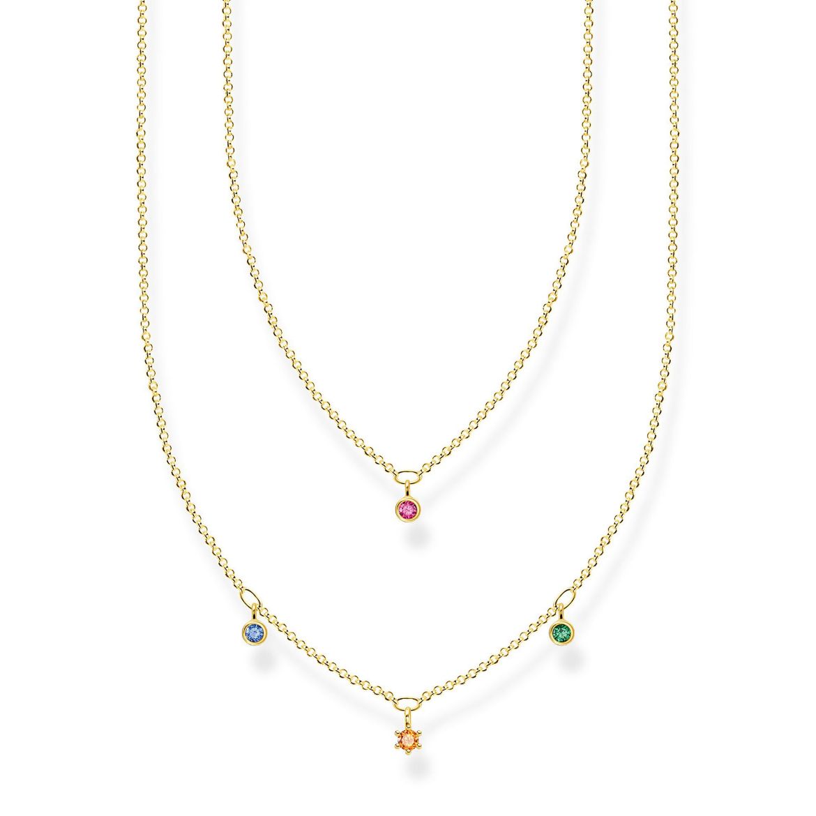 Picture of Multi-coloured Double Row Drop Necklace in Gold