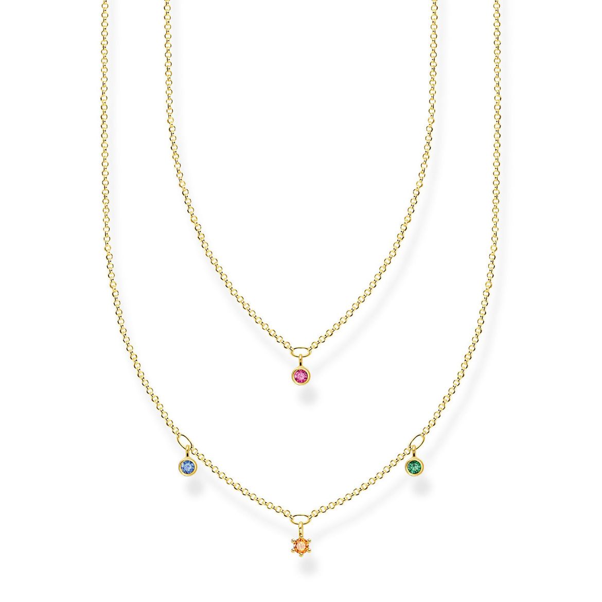 Picture of Multi-coloured Double Row Drop Necklace in Gold