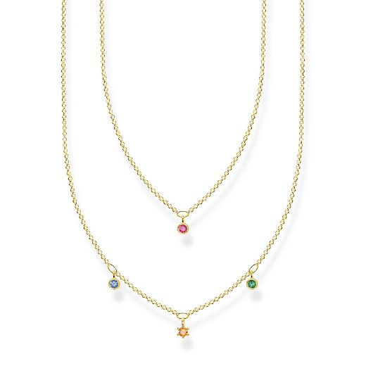 Picture of Multi-coloured Double Row Drop Necklace in Gold