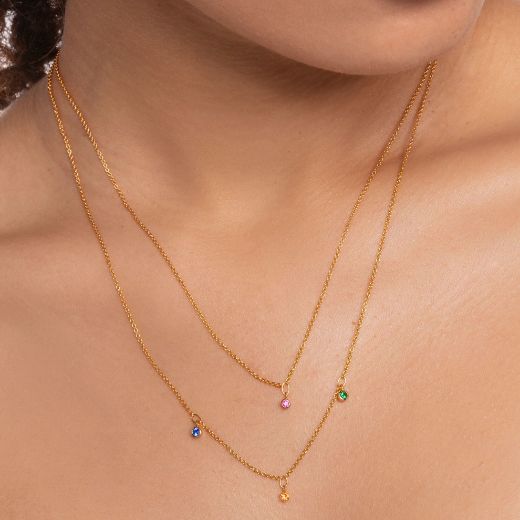 Picture of Multi-coloured Double Row Drop Necklace in Gold