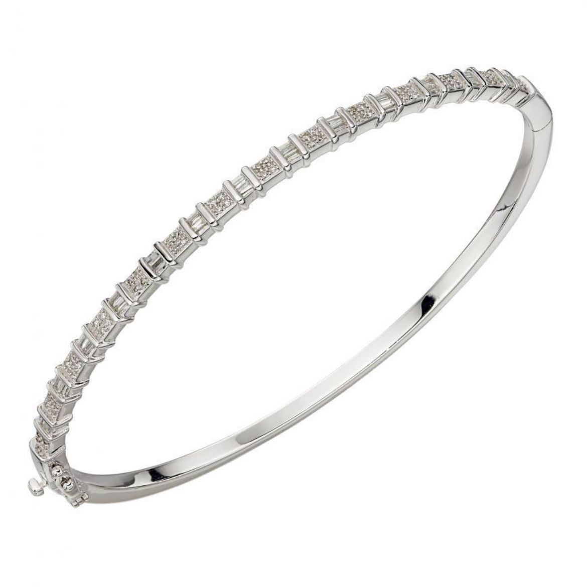 Picture of Baguette Bar Diamond Bangle In 9ct White Gold
