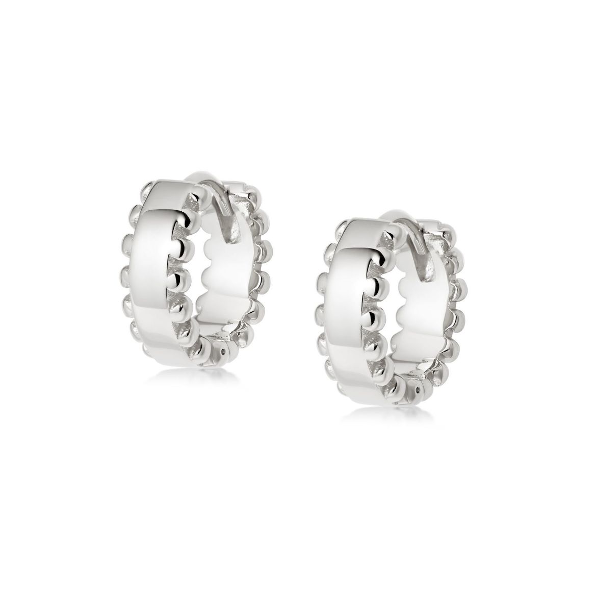 Picture of Stacked Beaded Huggie Hoop Earrings Sterling Silver