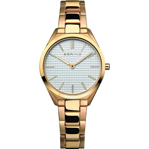 Picture of Ultra Slim Polished Brushed Gold Watch with White Dial