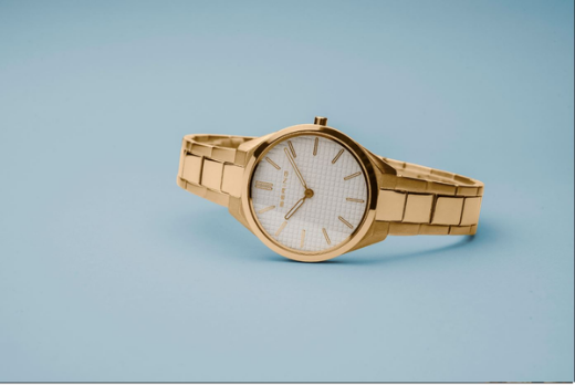 Picture of Ultra Slim Polished Brushed Gold Watch with White Dial