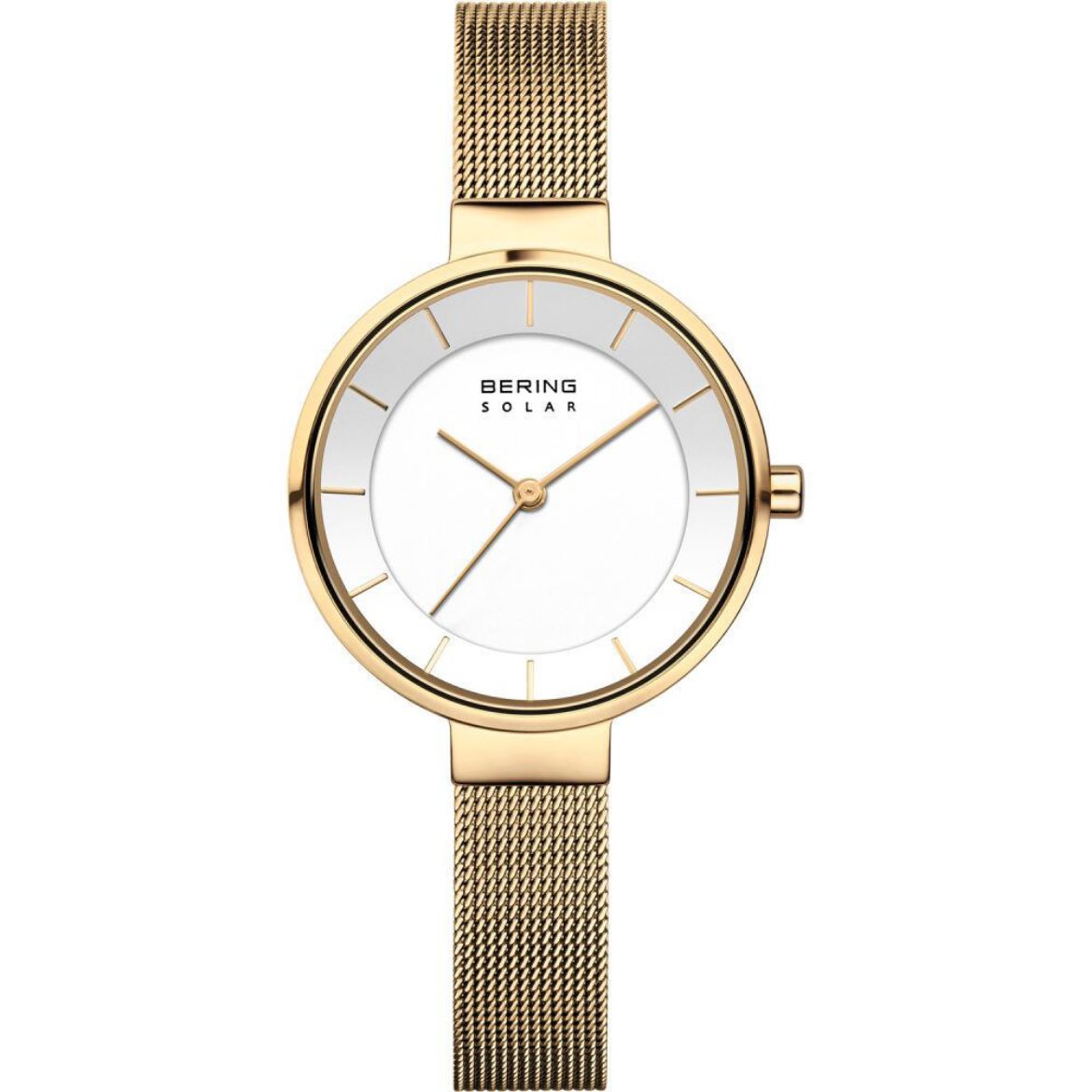Picture of Solar Polished Brushed Gold Watch with White Dial