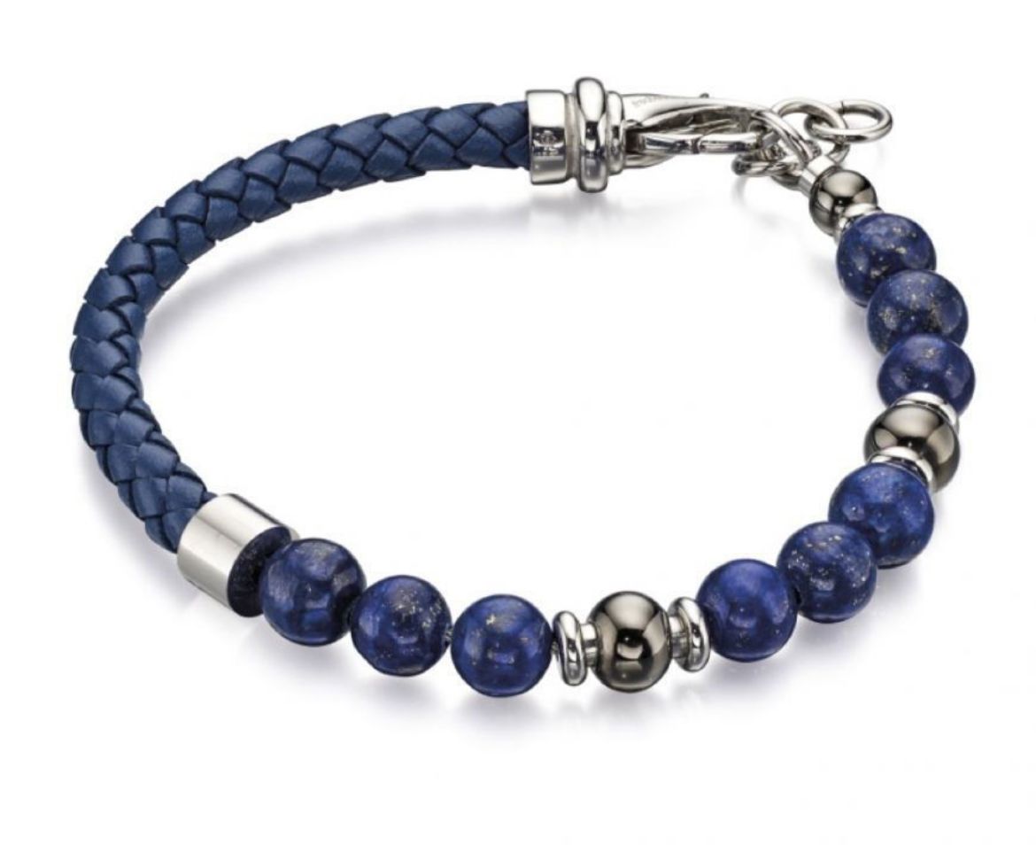 Picture of Fred Bennett Blue Lapis Bead And Blue Leather Bracelet
