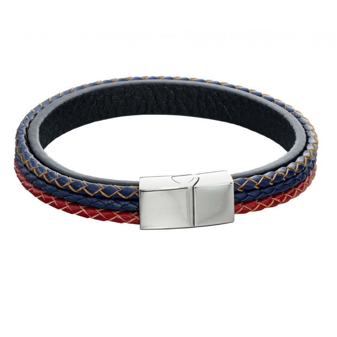 Picture of Woven Blue, Red & Grey leather Magnetic Clasp Bracelet