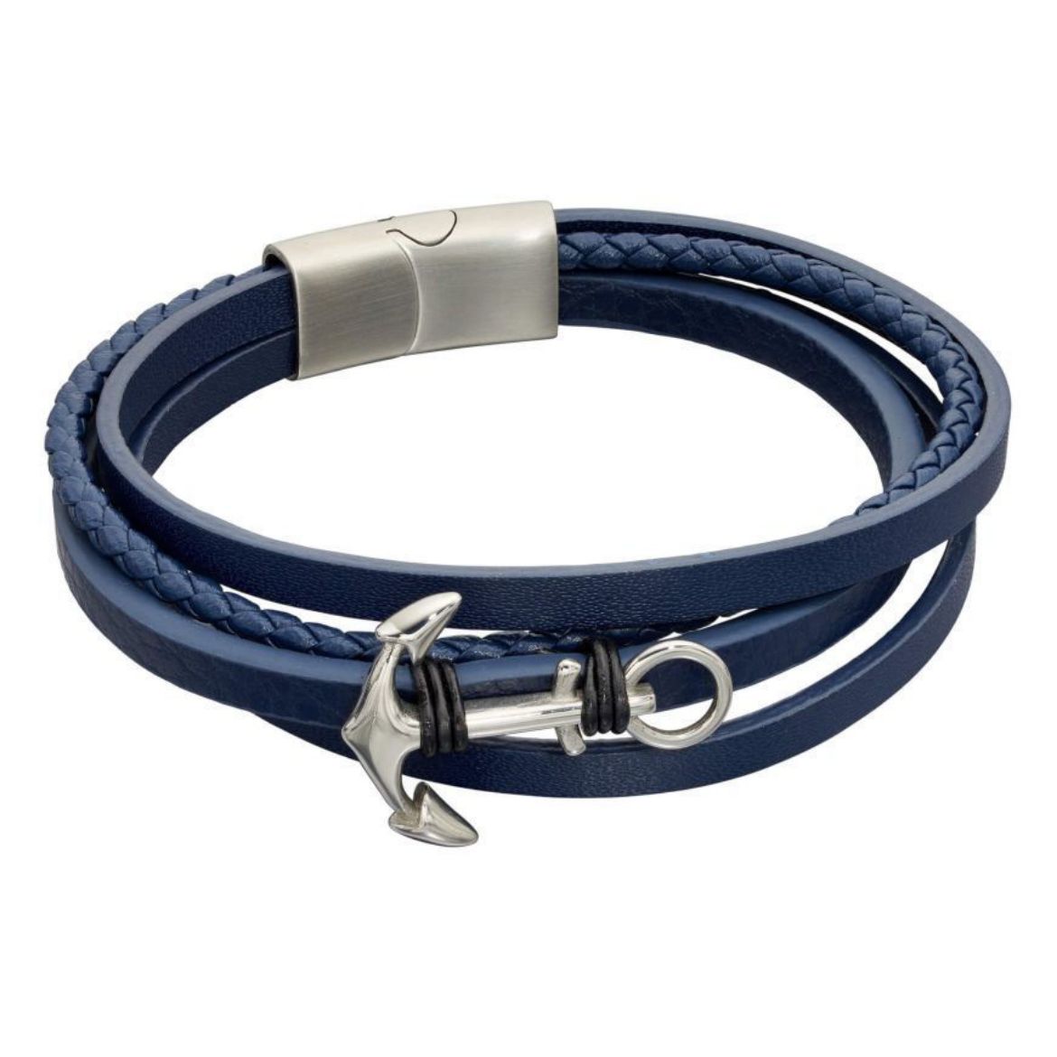 Picture of Navy Leather Multi Row Plaited Bracelet With Anchor