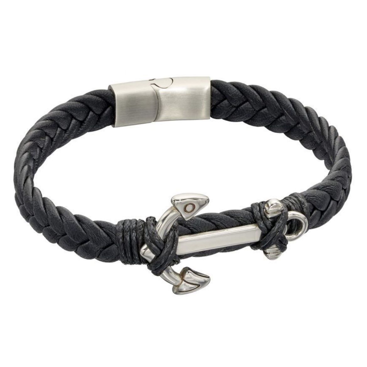 Picture of Black Leather Plaited Bracelet With Anchor