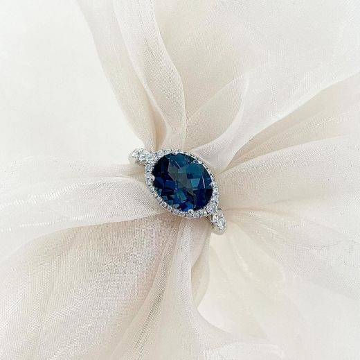 Picture of 9ct White Gold Diamond & London Blue Topaz Ring