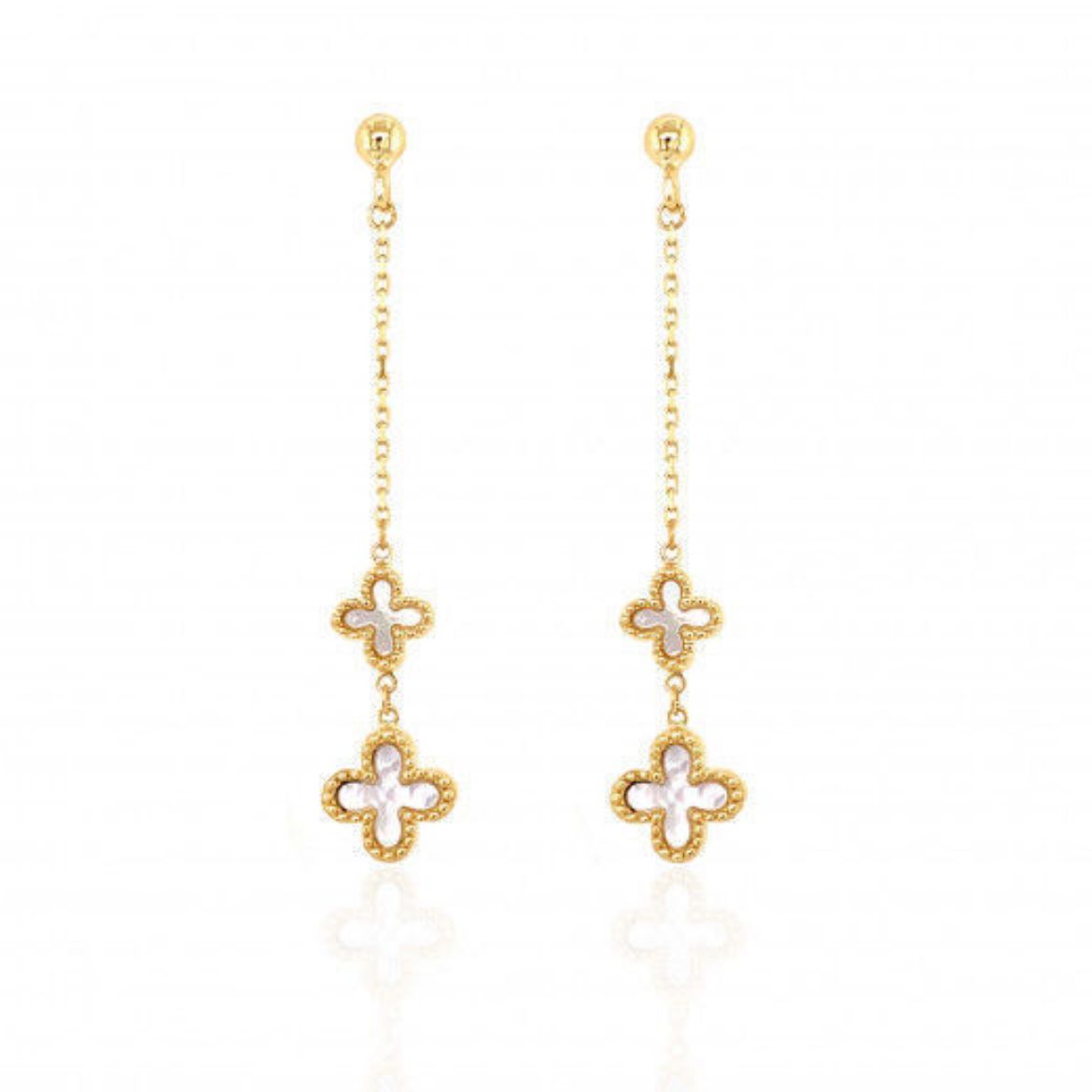 Picture of 9ct Yellow Gold Mother Of Pearl Flowers Drop Earrings