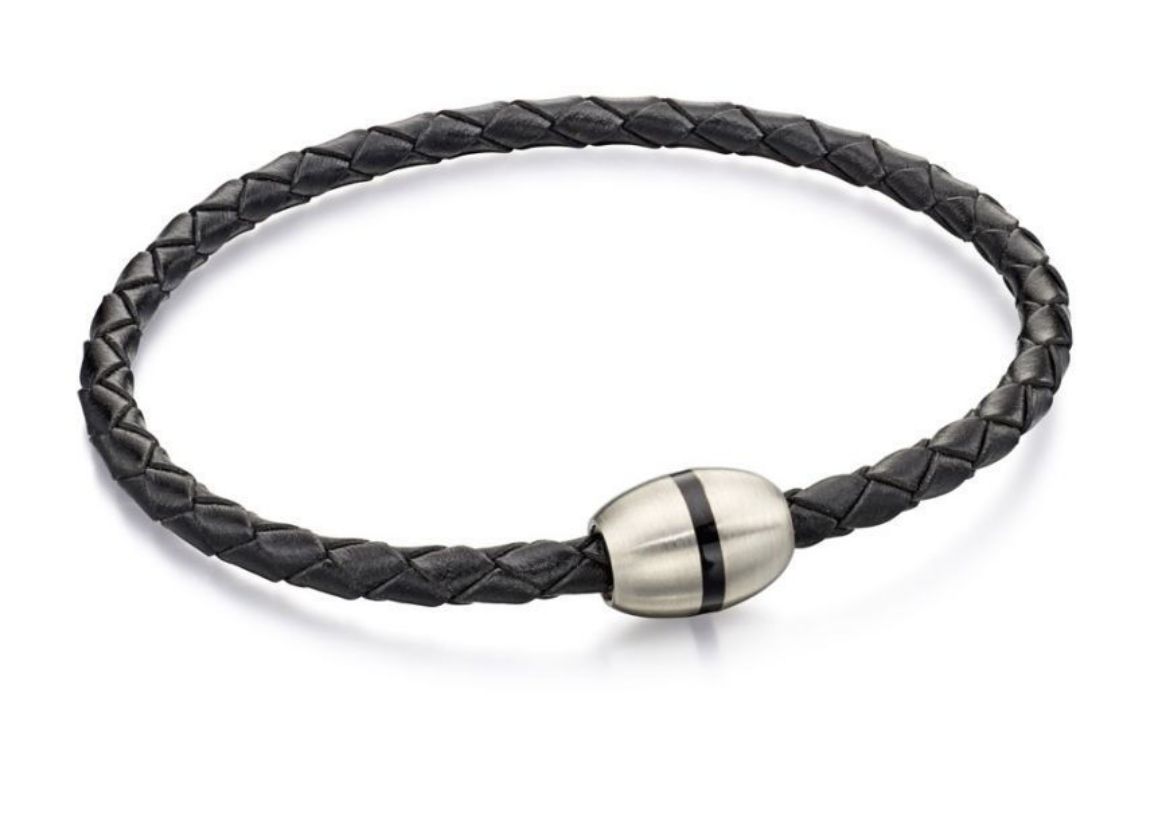 Picture of Black Leather Plaited Bracelet