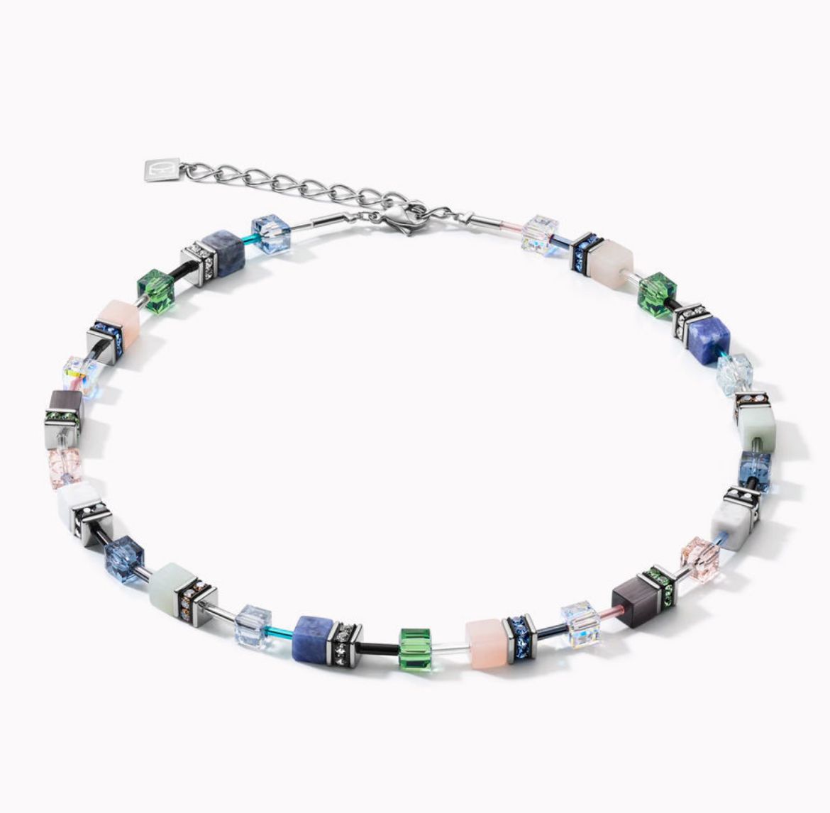 Picture of Geocube Crystal And Blue-Green Gemstone Necklace