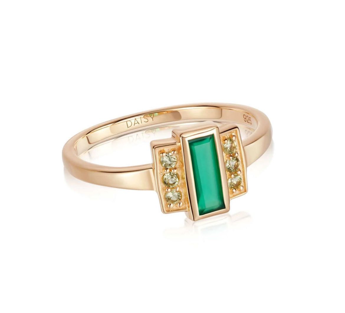 Picture of Beloved Green Onyx Baguette Ring 18ct Gold Plate