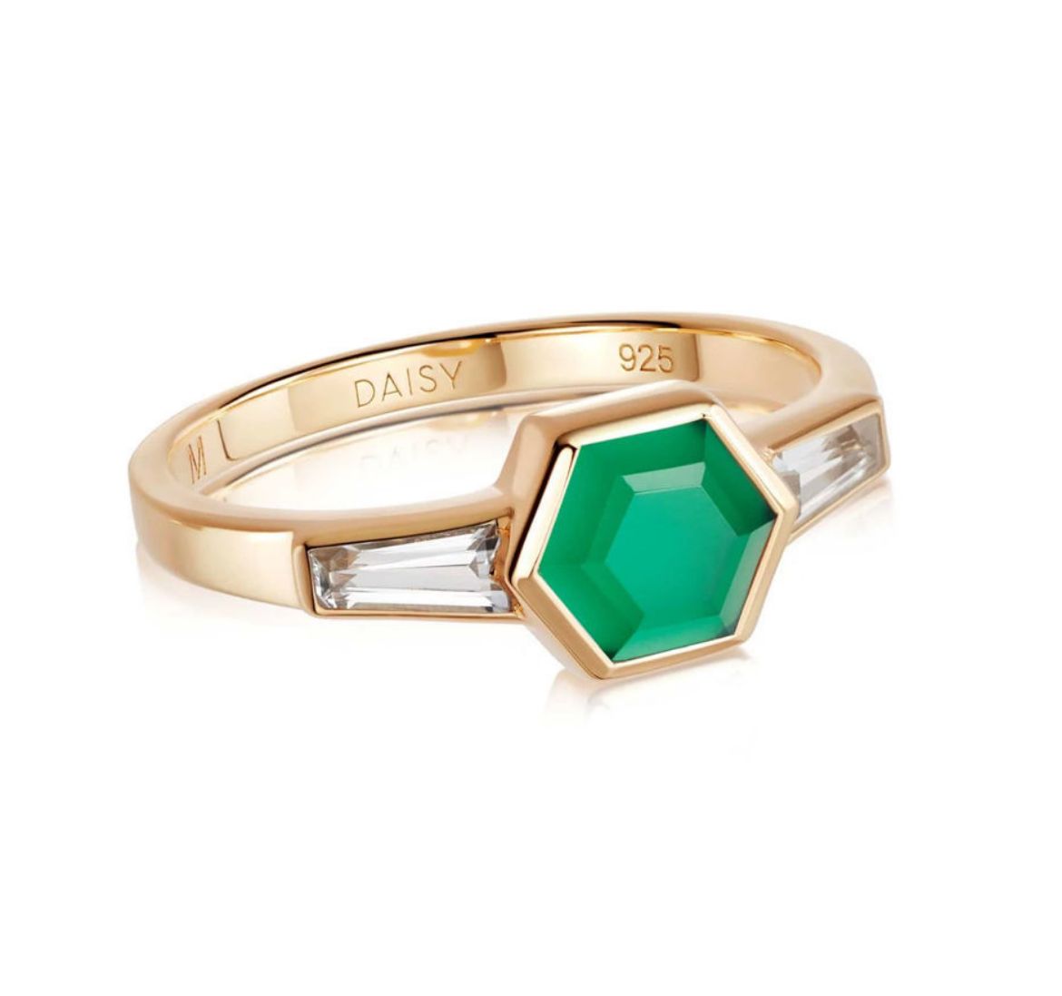 Picture of Beloved Green Onyx Hexagon Ring 18ct Gold Plate