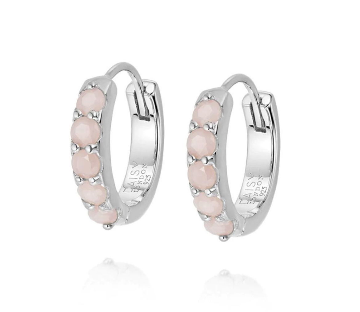 Picture of Beloved Pink Opal Huggie Earrings Sterling Silver