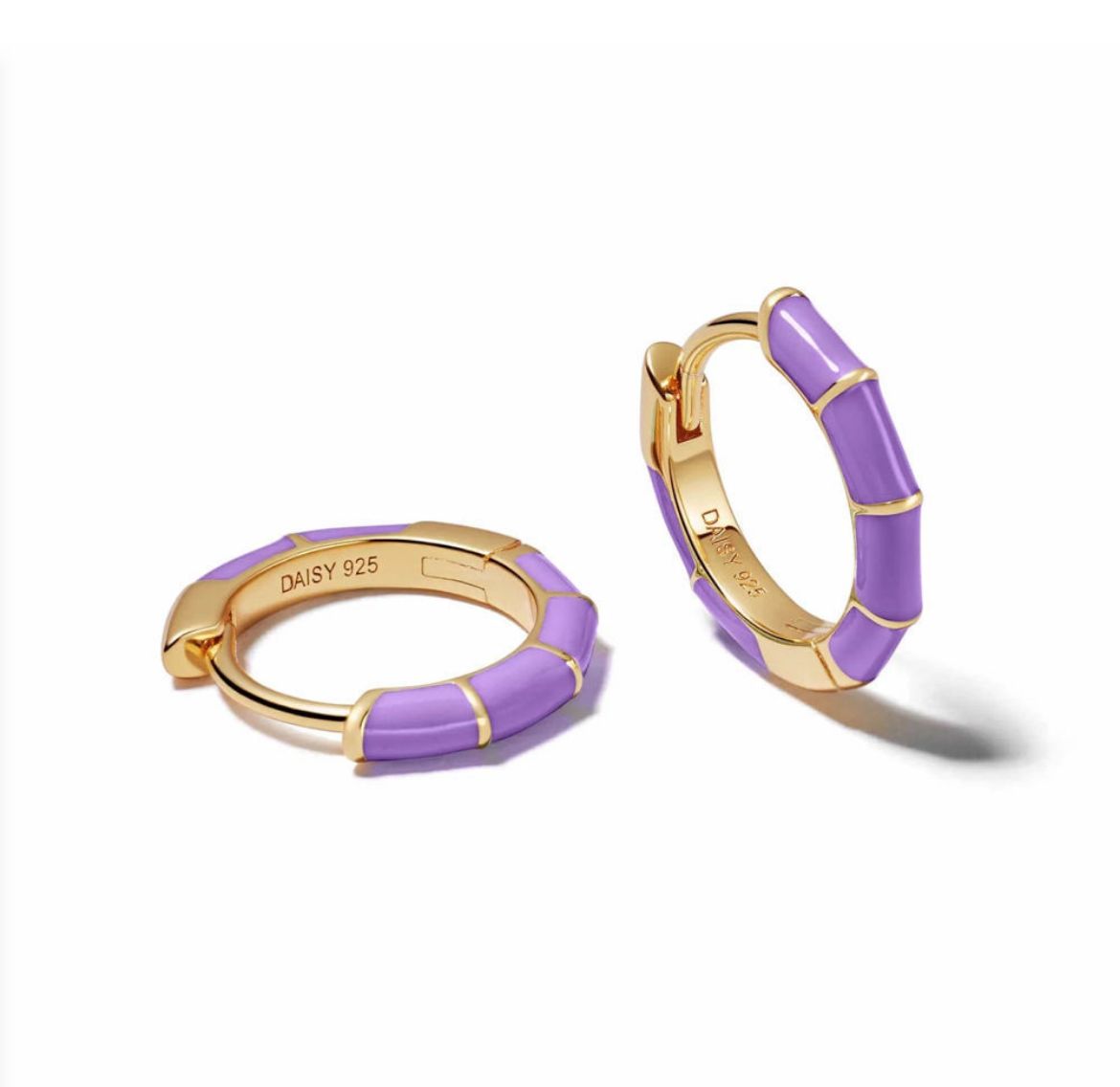 Picture of Stripe Huggie Hoop Earrings in Purple and 18ct Gold Plate