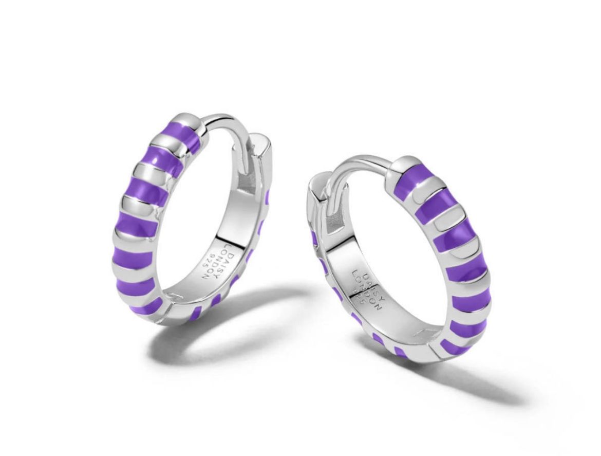 Picture of Purple Fine Stripe Huggie Hoop Earring