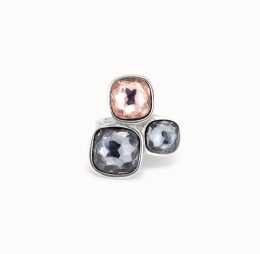 Picture of Ladies Two Grey One Salmon Crystals Ring