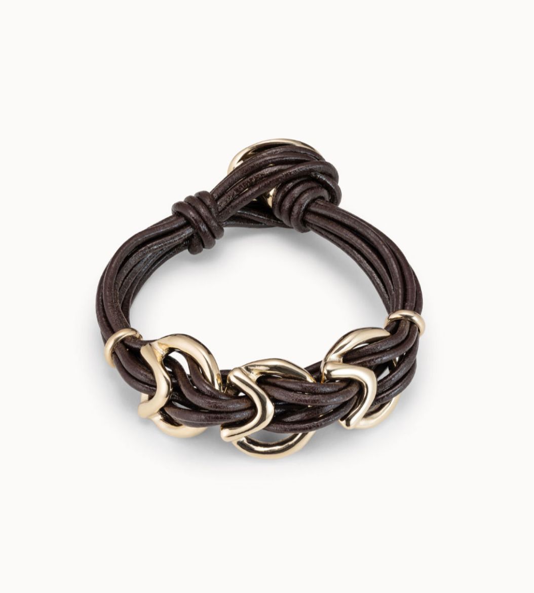 Picture of Step By Step Gold And Brown Leather Bracelet