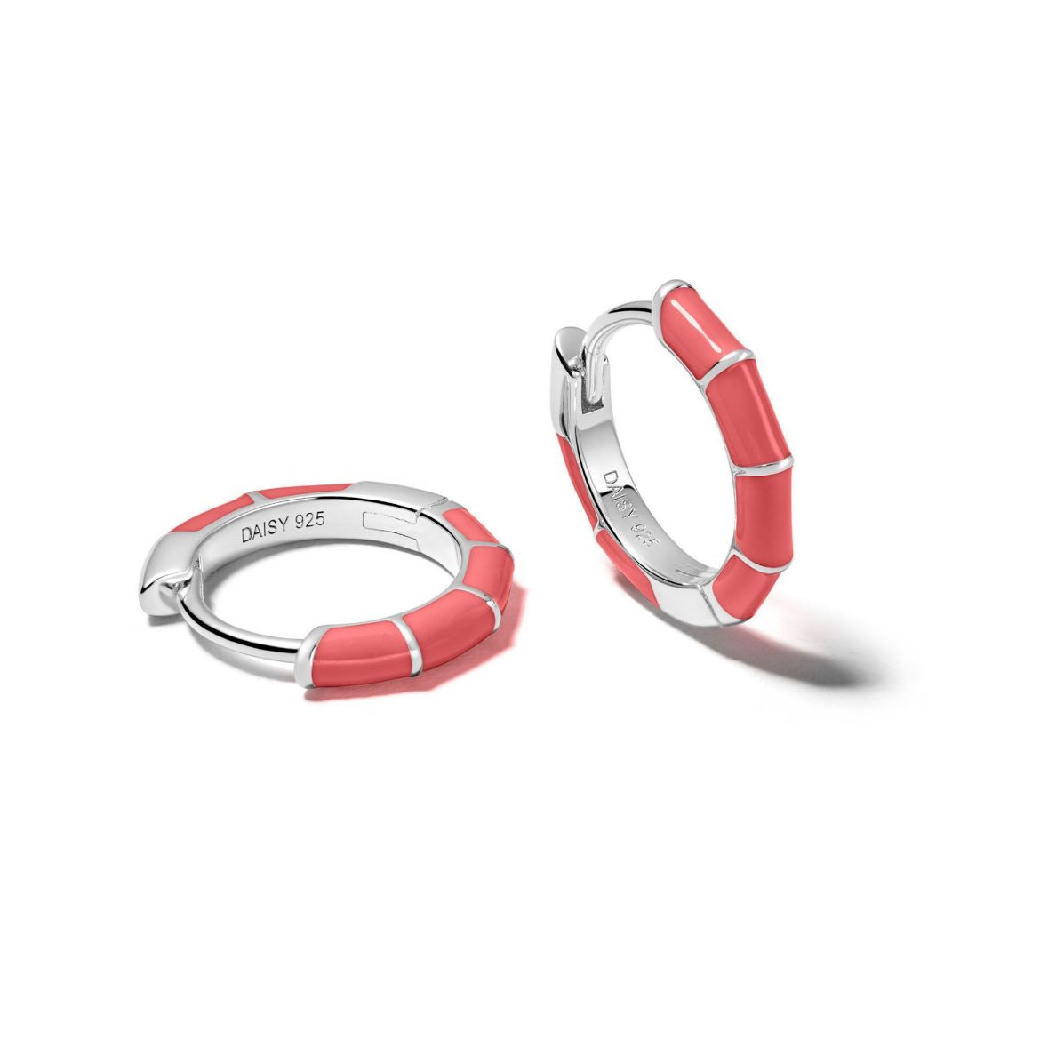 Picture of Coral Striped Huggie Hoops in Silver
