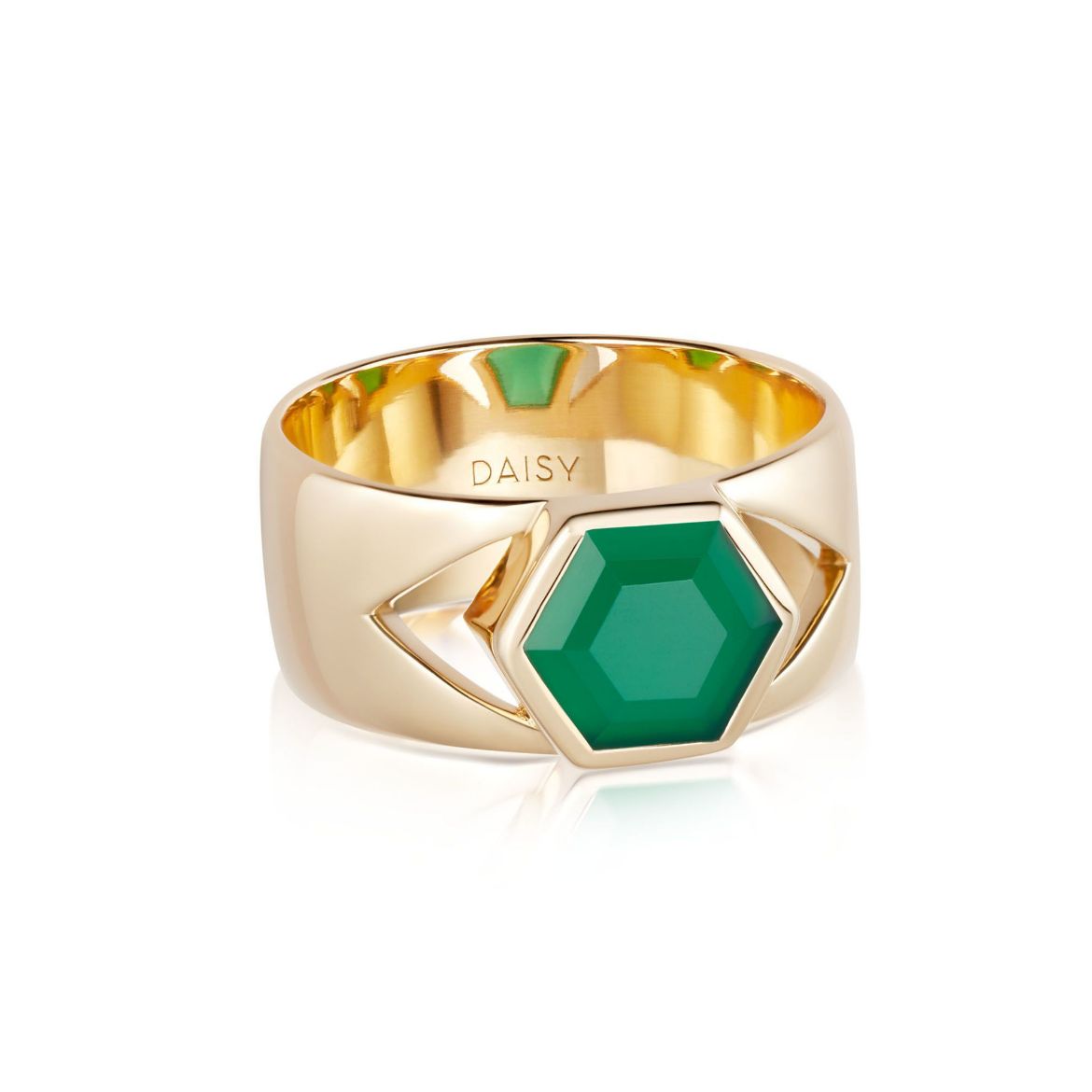 Picture of Beloved Bold Green Onyx Band Ring in Gold