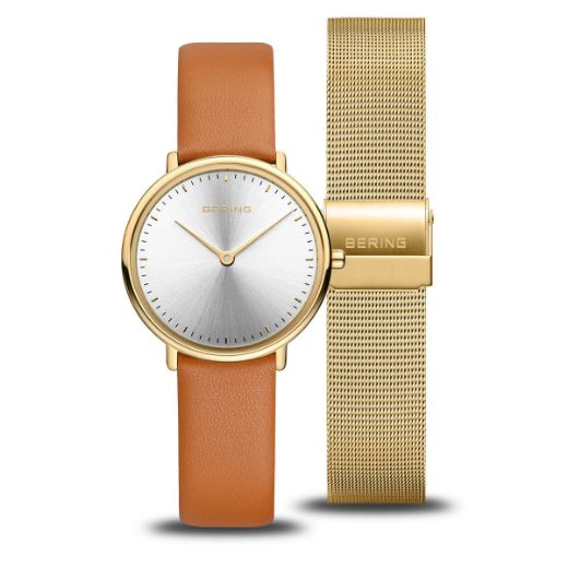 Picture of Gold Mesh Strap with Brown Interchangeable Tan Leather Strap