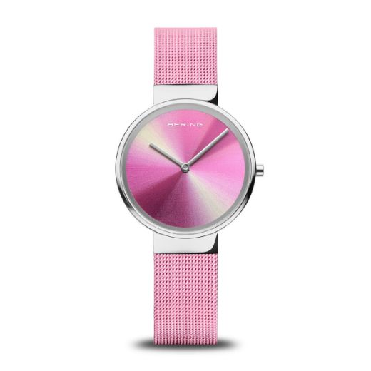 Picture of Matte Pink Ladies Watch with Mesh Strap and Pink Yellow Dial