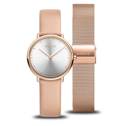 Picture of Rose Gold Ladies Watch with Mesh Strap and Pink Interchangeable Leather Strap