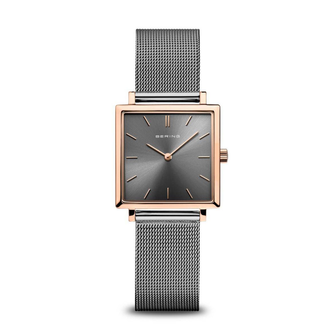 Picture of Square Rose Gold Ladies Watch with Dark Grey Mesh Strap