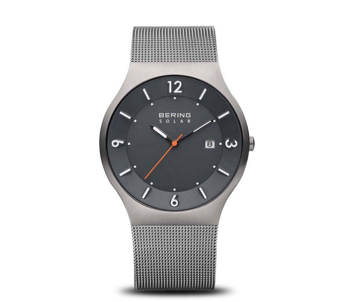 Picture of Men’s Classic Solar Watch with Grey Mesh Strap and Orange Hand