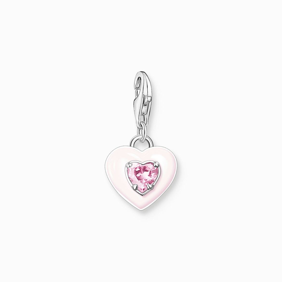 Picture of Pink Heart with Pink Stone Charm in Silver