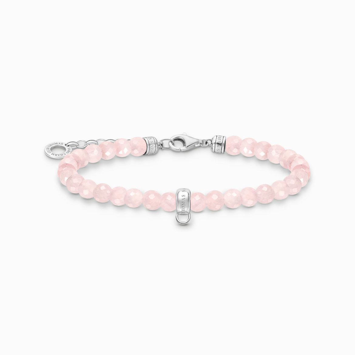 Picture of Charm Bracelet with Rose Quartz Beads in Silver