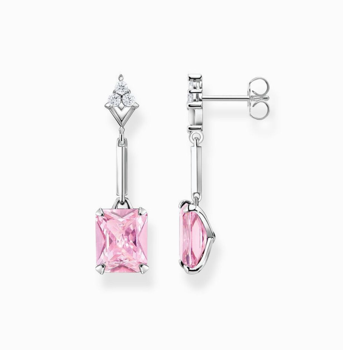Picture of Pink Stone Earrings with Cubic Zirconia in Silver