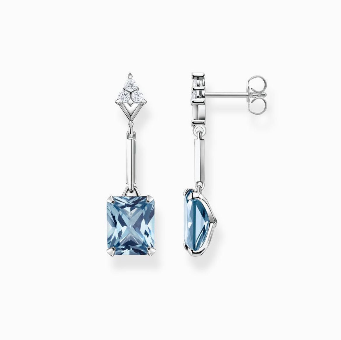 Picture of Aquamarine Coloured Stone Earrings with Cubic Zirconia in Silver