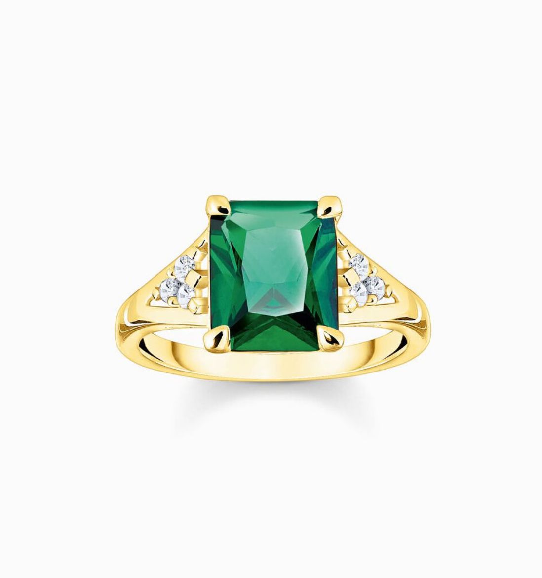 Picture of Green Stone Cocktail Ring with Cubic Zirconia in 18ct Gold Plate