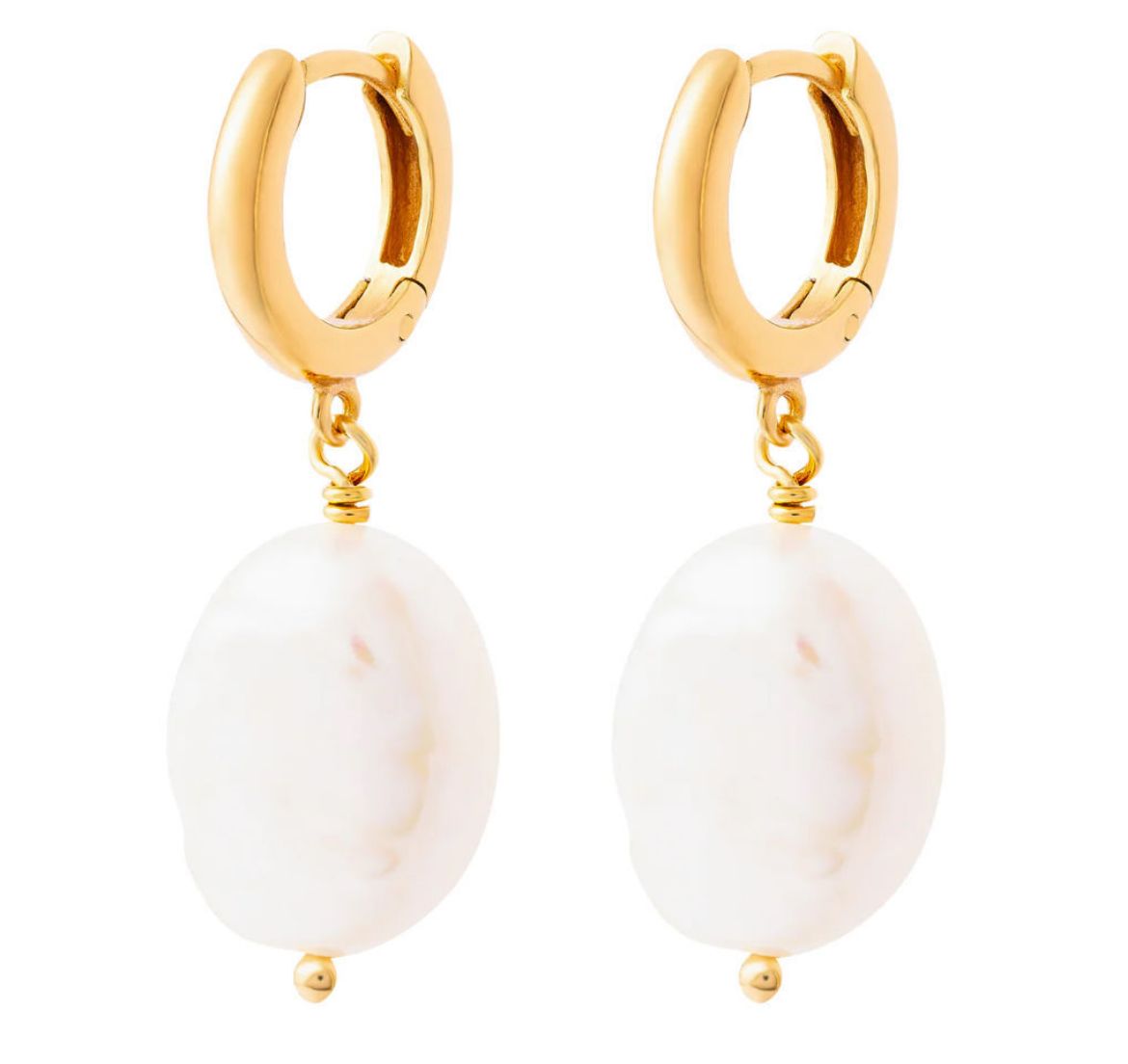 Picture of Baroque Pearl Drop Huggie Hoop Earrings Gold
