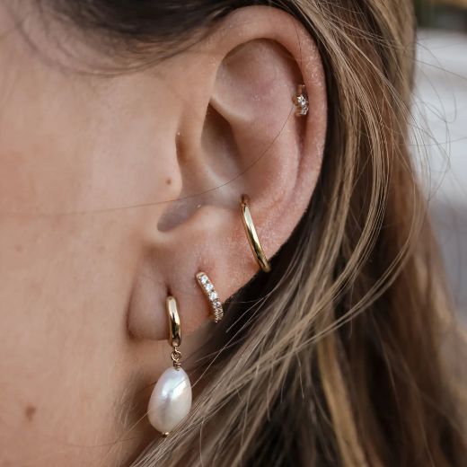 Picture of Baroque Pearl Drop Huggie Hoop Earrings Gold