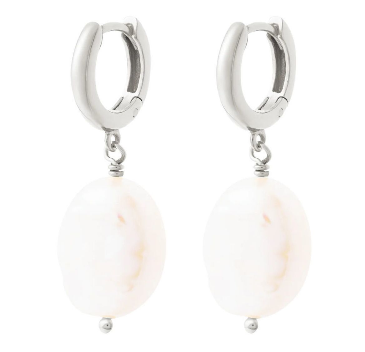 Picture of Baroque Pearl Drop Huggie Hoop Earrings Silver