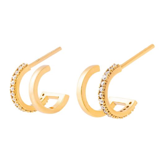 Picture of Illusion Double Huggie Stud Earrings Gold