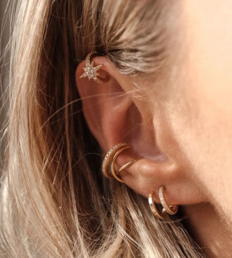 Picture of Illusion Double Huggie Stud Earrings Gold