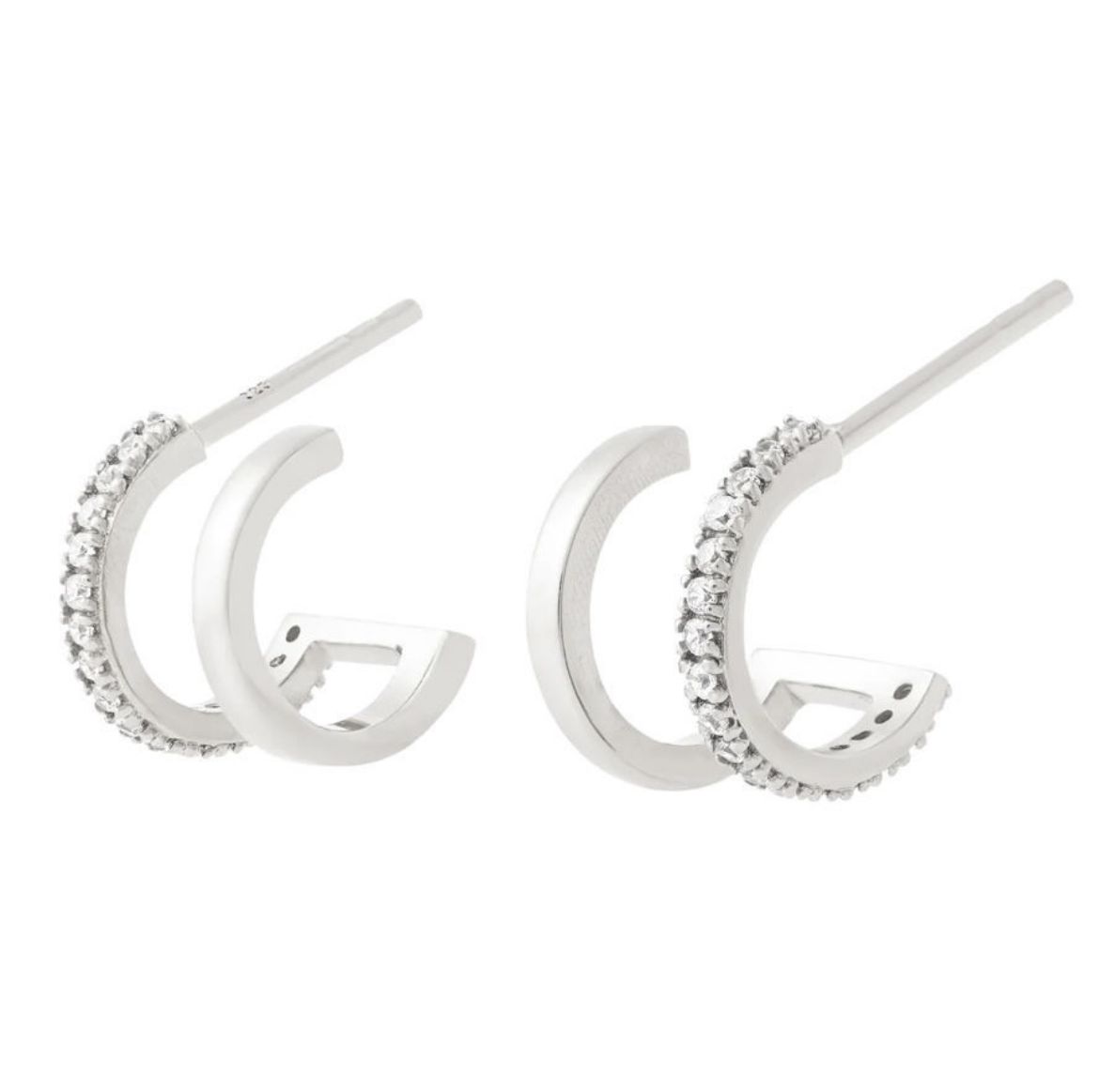 Picture of Illusion Double Huggie Stud Earrings Silver