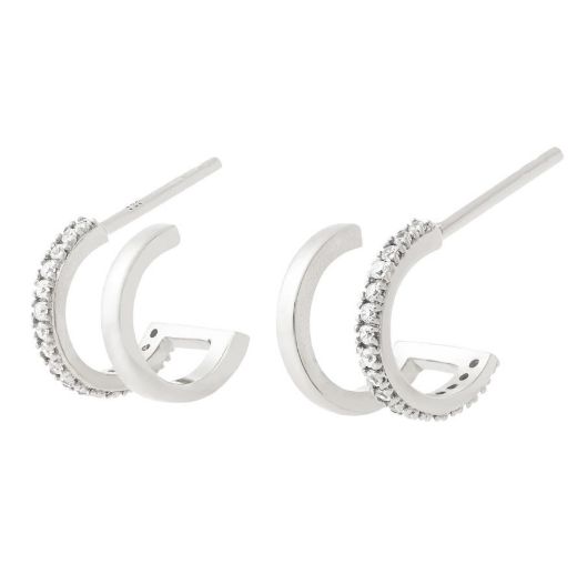 Picture of Illusion Double Huggie Stud Earrings Silver